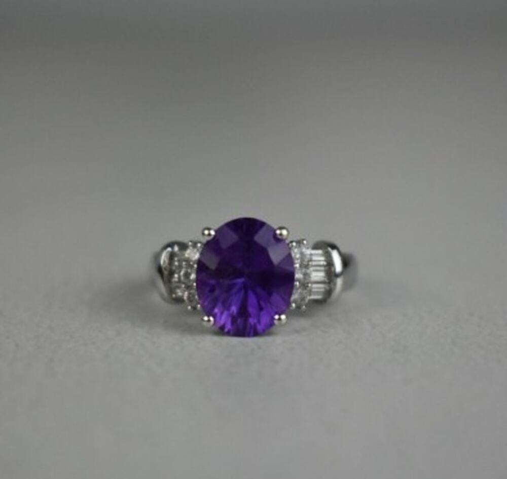 925 Sterling Silver Amethyst & Colorless Topaz Ring Size 6.5